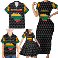 Lithuania Map Combined with National Coat of Arms Family Matching Short Sleeve Bodycon Dress and Hawaiian Shirt Patriotic Design