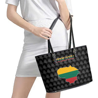 Lithuania Map Combined with National Coat of Arms Leather Tote Bag Patriotic Design