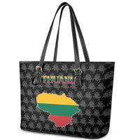 Lithuania Map Combined with National Coat of Arms Leather Tote Bag Patriotic Design