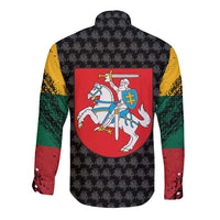 Lithuania Map Combined with National Coat of Arms Long Sleeve Button Shirt Patriotic Design