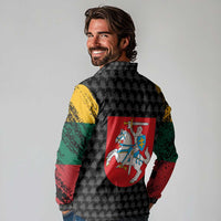 Lithuania Map Combined with National Coat of Arms Long Sleeve Polo Shirt Patriotic Design