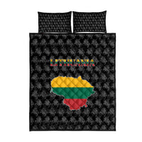 Lithuania Map Combined with National Coat of Arms Quilt Bed Set Patriotic Design