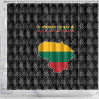 Lithuania Map Combined with National Coat of Arms Shower Curtain Patriotic Design