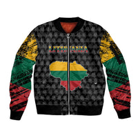 Lithuania Map Combined with National Coat of Arms Sleeve Zip Bomber Jacket Patriotic Design