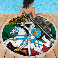 Lithuania's National Emblem Beach Blanket with Military Motifs - Army-Inspired Design