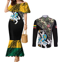 Lithuania's National Emblem Couples Matching Mermaid Dress and Long Sleeve Button Shirt with Military Motifs - Army-Inspired Design