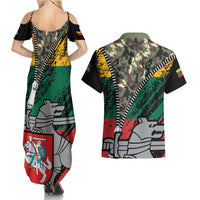 Lithuania's National Emblem Couples Matching Summer Maxi Dress and Hawaiian Shirt with Military Motifs - Army-Inspired Design