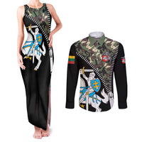 Lithuania's National Emblem Couples Matching Tank Maxi Dress and Long Sleeve Button Shirt with Military Motifs - Army-Inspired Design
