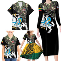 Lithuania's National Emblem Family Matching Long Sleeve Bodycon Dress and Hawaiian Shirt with Military Motifs - Army-Inspired Design