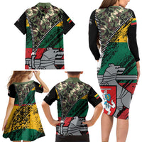 Lithuania's National Emblem Family Matching Long Sleeve Bodycon Dress and Hawaiian Shirt with Military Motifs - Army-Inspired Design