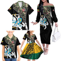 Lithuania's National Emblem Family Matching Off The Shoulder Long Sleeve Dress and Hawaiian Shirt with Military Motifs - Army-Inspired Design
