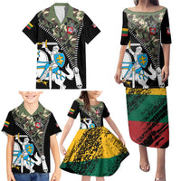 Lithuania's National Emblem Family Matching Puletasi and Hawaiian Shirt with Military Motifs - Army-Inspired Design