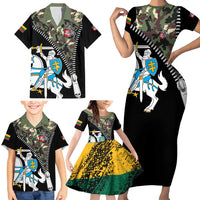 Lithuania's National Emblem Family Matching Short Sleeve Bodycon Dress and Hawaiian Shirt with Military Motifs - Army-Inspired Design