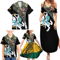 Lithuania's National Emblem Family Matching Summer Maxi Dress and Hawaiian Shirt with Military Motifs - Army-Inspired Design