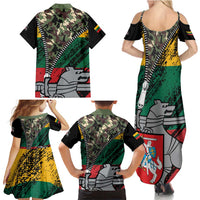 Lithuania's National Emblem Family Matching Summer Maxi Dress and Hawaiian Shirt with Military Motifs - Army-Inspired Design