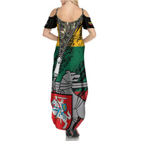 Lithuania's National Emblem Family Matching Summer Maxi Dress and Hawaiian Shirt with Military Motifs - Army-Inspired Design