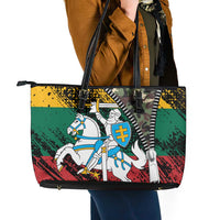 Lithuania's National Emblem Leather Tote Bag with Military Motifs - Army-Inspired Design