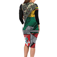 Lithuania's National Emblem Long Sleeve Bodycon Dress with Military Motifs - Army-Inspired Design