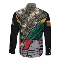 Lithuania's National Emblem Long Sleeve Button Shirt with Military Motifs - Army-Inspired Design
