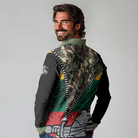 Lithuania's National Emblem Long Sleeve Polo Shirt with Military Motifs - Army-Inspired Design