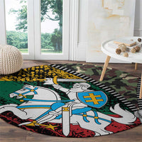 Lithuania's National Emblem Round Carpet with Military Motifs - Army-Inspired Design
