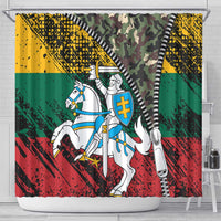 Lithuania's National Emblem Shower Curtain with Military Motifs - Army-Inspired Design