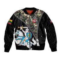 Lithuania's National Emblem Sleeve Zip Bomber Jacket with Military Motifs - Army-Inspired Design