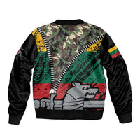 Lithuania's National Emblem Sleeve Zip Bomber Jacket with Military Motifs - Army-Inspired Design