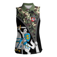 Lithuania's National Emblem Women Sleeveless Polo Shirt with Military Motifs - Army-Inspired Design