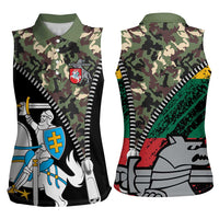 Lithuania's National Emblem Women Sleeveless Polo Shirt with Military Motifs - Army-Inspired Design