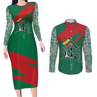 Lithuania Emblem Couples Matching Long Sleeve Bodycon Dress and Long Sleeve Button Shirt National Symbol with Traditional Patterns