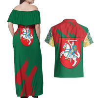 Lithuania Emblem Couples Matching Off Shoulder Maxi Dress and Hawaiian Shirt National Symbol with Traditional Patterns