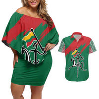 Lithuania Emblem Couples Matching Off Shoulder Short Dress and Hawaiian Shirt National Symbol with Traditional Patterns