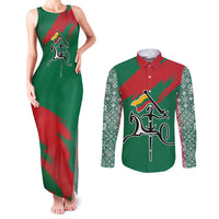Lithuania Emblem Couples Matching Tank Maxi Dress and Long Sleeve Button Shirt National Symbol with Traditional Patterns