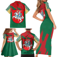 Lithuania Emblem Family Matching Short Sleeve Bodycon Dress and Hawaiian Shirt National Symbol with Traditional Patterns