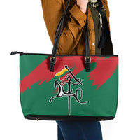 Lithuania Emblem Leather Tote Bag National Symbol with Traditional Patterns