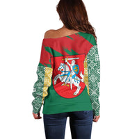 Lithuania Emblem Off Shoulder Sweater National Symbol with Traditional Patterns