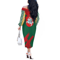 Lithuania Emblem Off The Shoulder Long Sleeve Dress National Symbol with Traditional Patterns