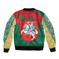Lithuania Emblem Sleeve Zip Bomber Jacket National Symbol with Traditional Patterns