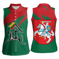 Lithuania Emblem Women Sleeveless Polo Shirt National Symbol with Traditional Patterns
