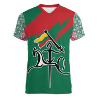 Lithuania Emblem Women V-Neck T-Shirt National Symbol with Traditional Patterns