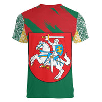 Lithuania Emblem Women V-Neck T-Shirt National Symbol with Traditional Patterns