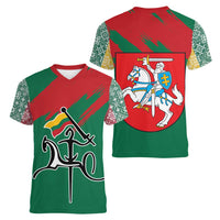 Lithuania Emblem Women V-Neck T-Shirt National Symbol with Traditional Patterns