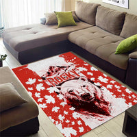 Canada Bear Area Rug with Maple Leaf and Rocky Mountain Design
