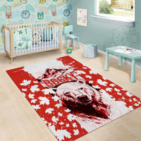 Canada Bear Area Rug with Maple Leaf and Rocky Mountain Design