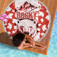 Canada Bear Beach Blanket with Maple Leaf and Rocky Mountain Design