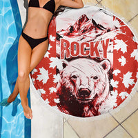 Canada Bear Beach Blanket with Maple Leaf and Rocky Mountain Design