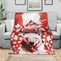 Canada Bear Blanket with Maple Leaf and Rocky Mountain Design