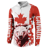 Canada Bear Button Sweatshirt with Maple Leaf and Rocky Mountain Design