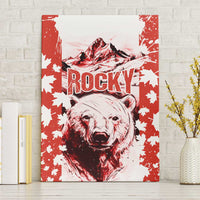 Canada Bear Canvas Wall Art with Maple Leaf and Rocky Mountain Design